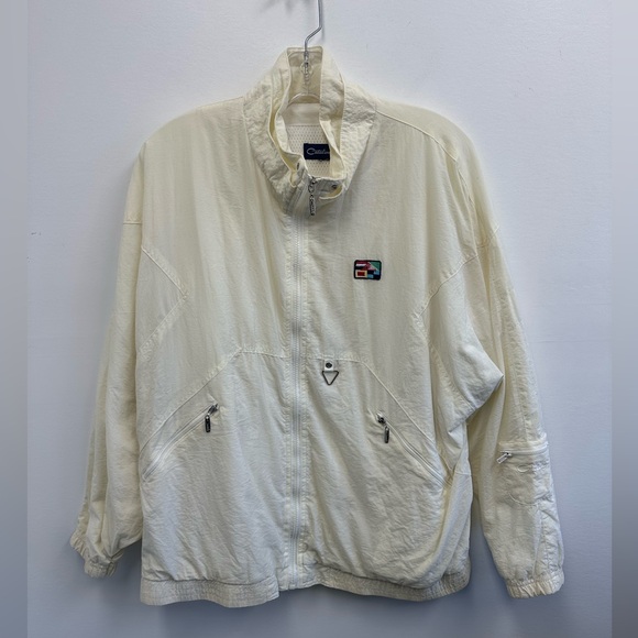 Vintage 90's Nautical Cream Windbreaker Funnel Neck Jacket Size L - Picture 6 of 14